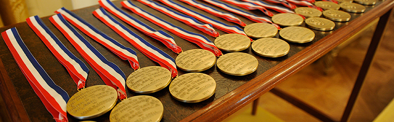 a table full of National Medals