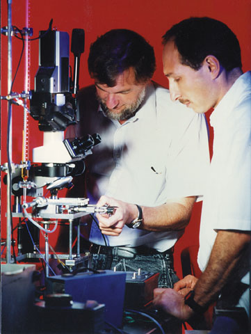 Dr. Scot Bair and graduate student Alex Baklman conducting a high pressure rheology experiment.