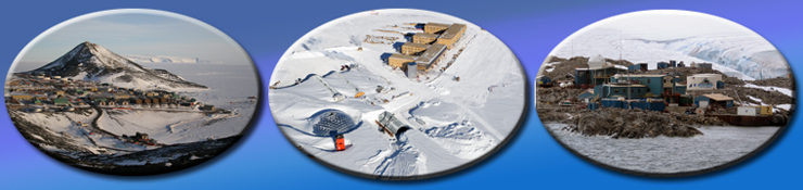 McMurdo Station (left); South Pole Station (center); Palmer Station (right)