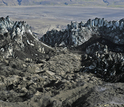 View looking down the volcano's flank; the lower part of the lava flow has a 