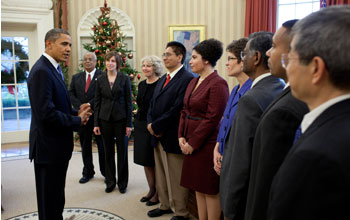 President Obama with the 2010 and 2011 PAESMEM awardees on Dec. 12, 2011.