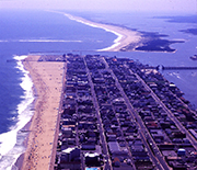 Ocean City, Maryland (foreground) and Assateague National Seashore rest on ever-shifting sands.