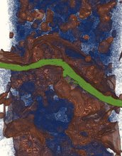 Three-D image of a soil sample showing plant residue in green, water in blue.