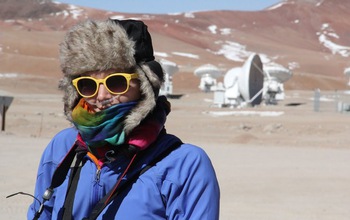 Person wearing winter clothes in  the Atacama desert in the winter.
