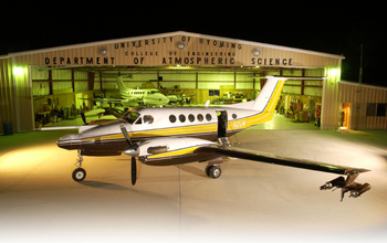 UW's King Air research aircraft in front of the hangar