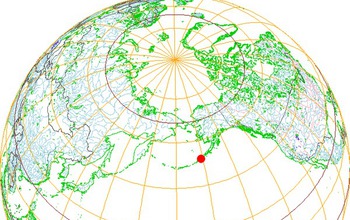 globe map showing the Aleutian Islands