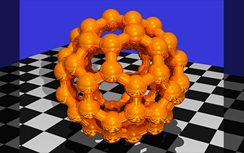 Ray-traced picture of bond-and-stick model of a C-60 Buckminsterfullerene molecule