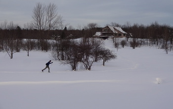 Scientist skiing