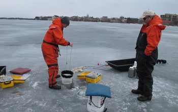 Even in winter, scientists are out taking samples at the NSF LTER site on Wisconsin lakes.