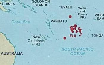 Map showing Fiji islands next to Australia