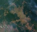 satellite image of fire and deforestation in western Brazil