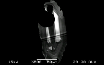 A zircon crystal the researchers studied; it was once deep within a volcano.