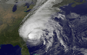 Satellite view of water flowing into North Carolina's Neuse River estuary.