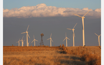 Contrasting past with future--wind pum and modern wind turbines