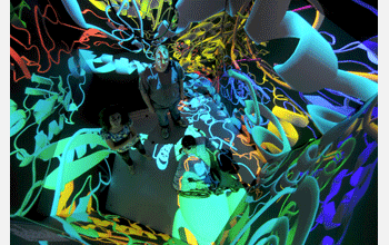 View from above, looking down into the virtual-reality-viewing StarCAVE at UCSD