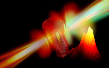 Electron being ripped from atom by a strong laser field