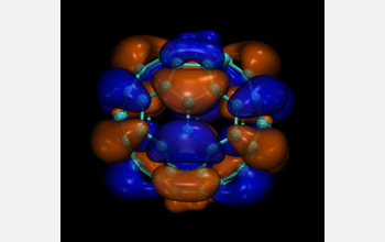 Graphical representation of a test molecule and 3D electron orbital