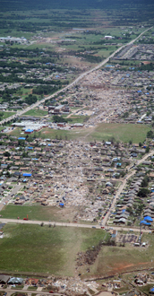 Arial photo showing the damage track of the Moore Tornado