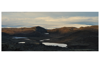 The mountainous tundra of western Greenland near the inland ice sheet