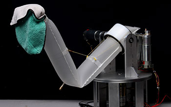 A soft inflatable robot arm developed at Carnegie Mellon University's Robotics Institute