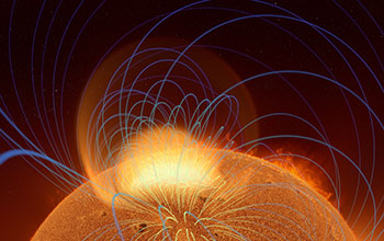Tangle of magnetic fields rising from a sunspot region