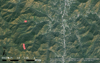 sattelite image showing dots marking where experiments took place