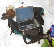 Science in the snow: Downloading data on trees and snowmelt at the Southern Sierra CZO.