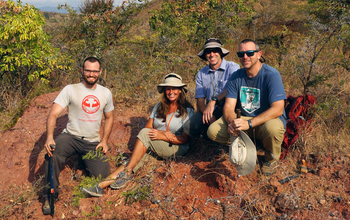 The research team at the quarry site in which the dinosaur skeleton was found.