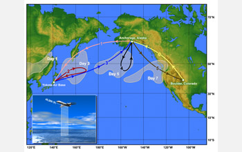 Hypothetical plume and possible series of flight patterns during the field project PACDEX