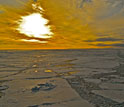 Photo of broken sea ice on the surface of the western Arctic Ocean.