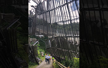 Outside the damaged dish at the 305-meter telescope at Arecibo Observatory