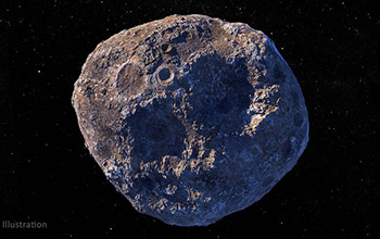 Illustration of the asteroid Psyche in partial darkness