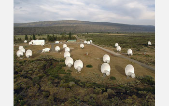 An aerial view of the Allen Telescope Array (ATA) site in Hat Creek, Calif.