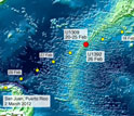 Map of IODP expedition undersea sampling sites at Atlantis Massif.