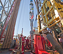 Photo of one of the CORKs on the rig floor of the JOIDES Resolution, ready to be deployed.