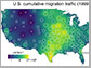 map colors indicate estimates of migration traffic
