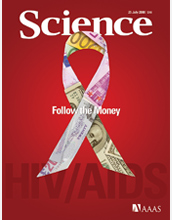 The cover of the July 25, 2008 edition of Science featuring a pink ribbon.
