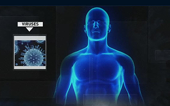 Virus and a human head and torso