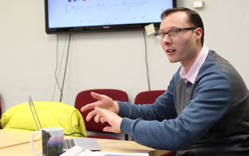 William Matchin leads a discussion about the neuroscience of language at the University of Maryland.