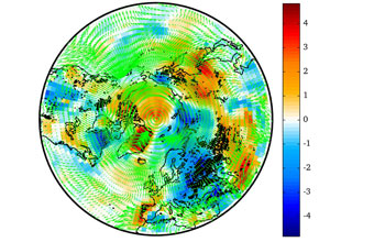 Graphic simulation of surface temperature changes due to aerosols from Northern Hemisphere fires.