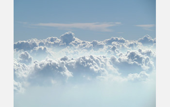 Photo of clouds from an airplane over Michigan.