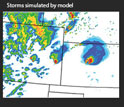 Illustration of storms detected by radar versus storms simulated by model