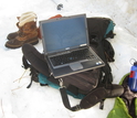 Science in the snow: Downloading data on trees at the Southern Sierra Critical Zone Observatory.