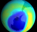 Illustration showing the ozone hole in the Southern Hemisphere