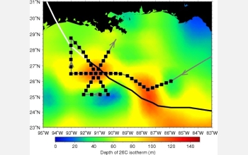 Orange shows Gulf of Mexico Loop Current location during Hurricane Rita.