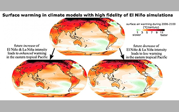 enhance warming in the eastern tropical Pacific (left) and less warming in the eastern tropical Pacific (right)