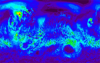 Illustration of a global simulation of wind stress on the surface of Mars