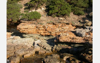 Photo showing the Zuccale Fault, Elba, Italy from a distance.