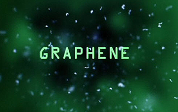 The word graphene with carbon bubbles on green background