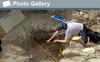 Photo of woman excavating and the words Photo Gallery